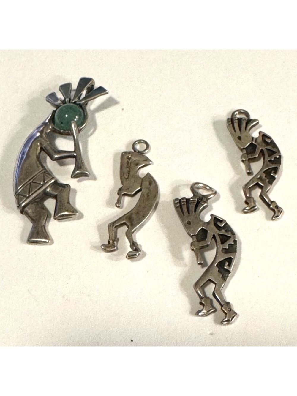 Sterling Silver 925 Turquoise Kokopelli Pendant & 3 Smaller Charm Set